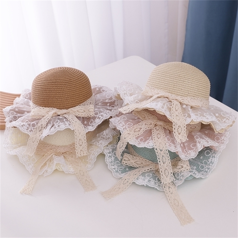 Baby Summer Accessories Holiday Kids Boy Girl Hat Breathable Beach Straw Sun Hollow Out Lace Up Bandage Cap 220630gx