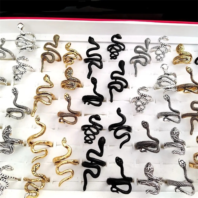 100pcslot Antique Punk Style Animal Snake Ring Gold Plated Silver Plated Black Hip hop Rock Fashion Ring Party Jewelry 240125bj