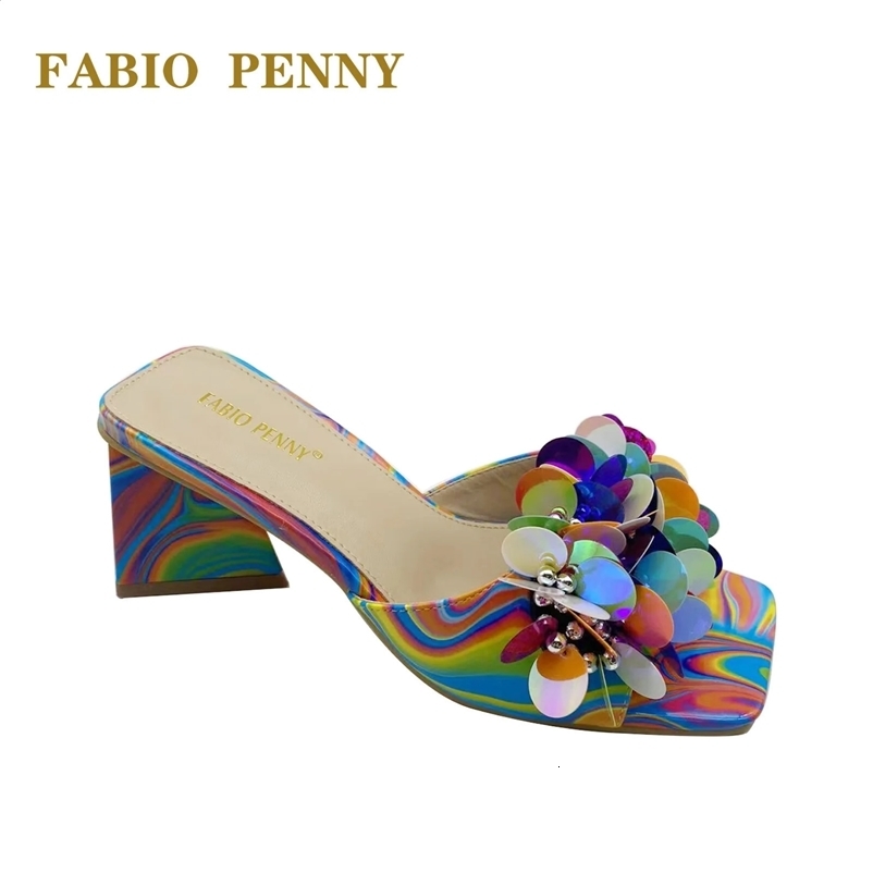 multi colored high heels sequined womens slippers casual banquet fashionable party womens slippers Italian shoes 240919bj