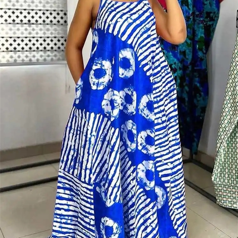 Maxi Long Dress Sexy Sleeveless Bohemian Printed Party Sundress Vonda Summer Tank Vestidos Beach Loose Casual Robe Oversized 241230
