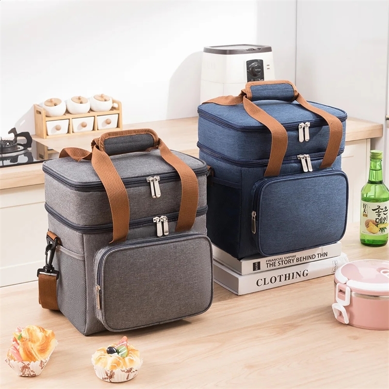 Sac à lunch en forme de croix en couches à double capacité de grande capacité à isolation thermique Pique-nique Aliments et sacs de boisson Sac d