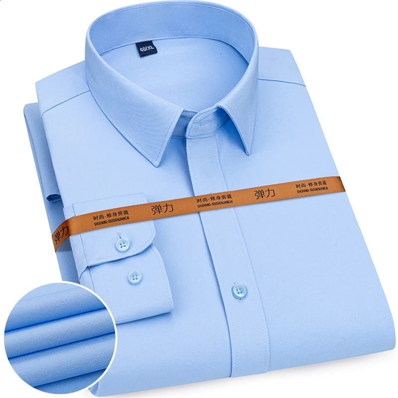 Mens Solid Color Business Shirt Formal Fashion Thin Classic Basic Casual Slim White Long Sleeve Social Shirt Clothes 240827