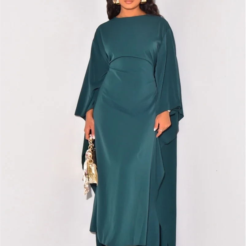 Fashionable loose long dress womens cape sleeves round neck solid autumn dress elegant casual womens long dress 240822bj