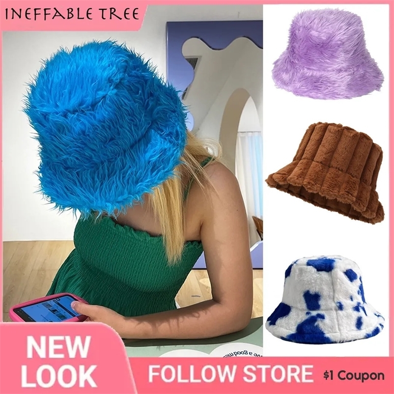 Wide Brim Hats Bucket INS Thick Lamb Wool Plush Hat Faux Fur Fisherman for Women Girls Outdoor Winter Warm Fluff Bowl Autumn Street Caps 231025bj