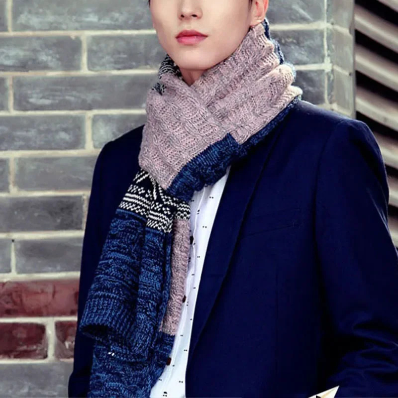 Winter Mens Scarf Checkered Scarf Keep Warm Casual Knit Neckerchief Patchwork Wool Cashmere Scarf AC086 250808