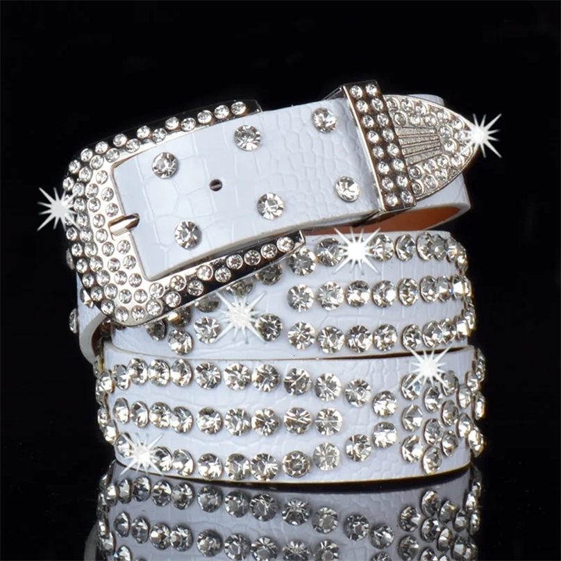 er Punk Rhinestone Studded Belts for Women Black PU Leather Womens BB Waist Belt White Fashion Female Leopard Y2K Goth 241018