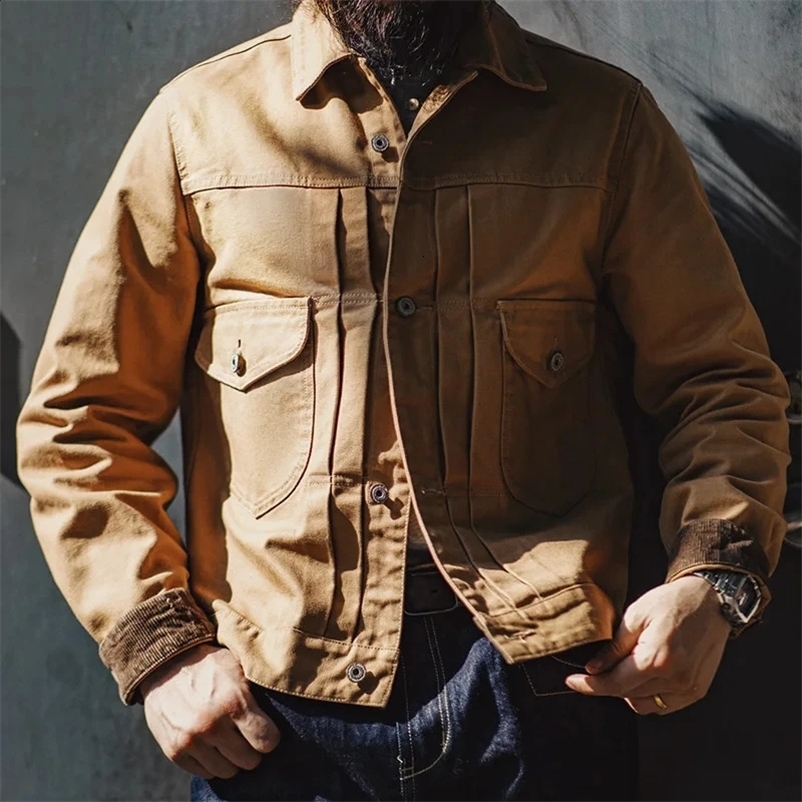 Maden Vintage Heavyweight Canvas Rancher Jackets with Collar Back Paris Button Denim Jacket for Men Fall Pocket Outerwear 250121