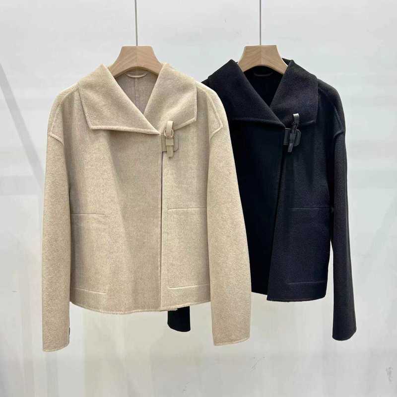 Women's Jackets Designer H Autumn Winter New Fashion Commuter Silk Cashmere Wool Asymmetric Lapel Double-Sided Coat 0SJI