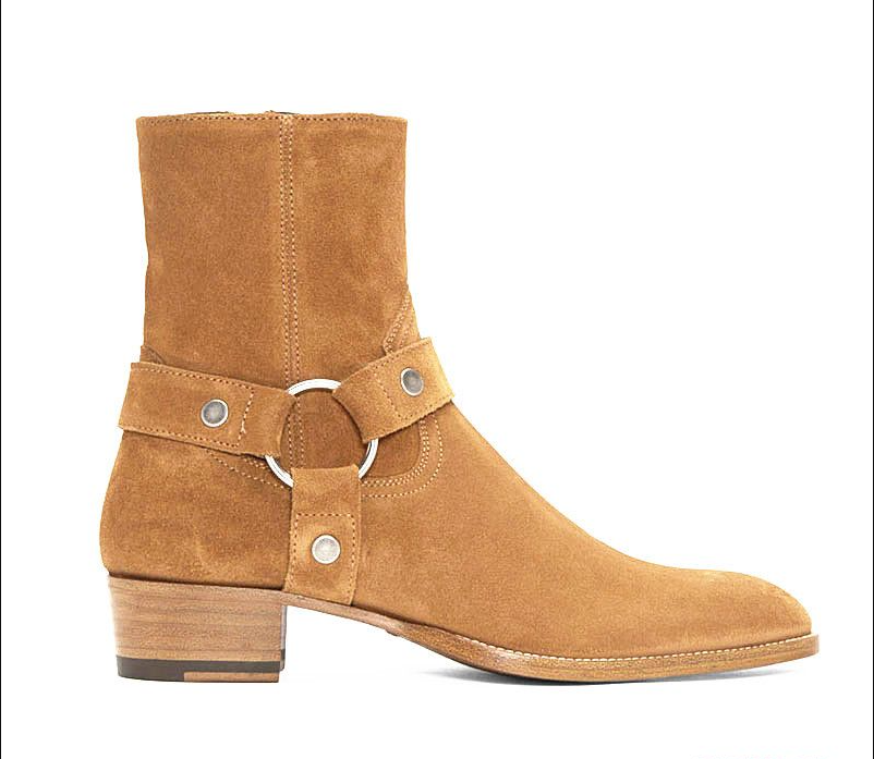 Homme noir en cuir authentique en cuir wyatt bottes 40 harnais de harnais en daim en cuir ceinturé de veau classique en cuir slp kw bottes chauss