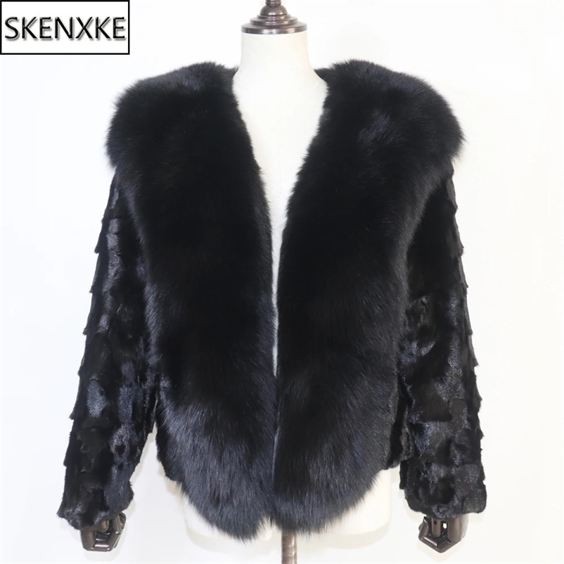 Womens genuine mink coat for winter warmth 100% genuine leather mink coat with fox fur collar high-quality natural mink coat for women 240823bj