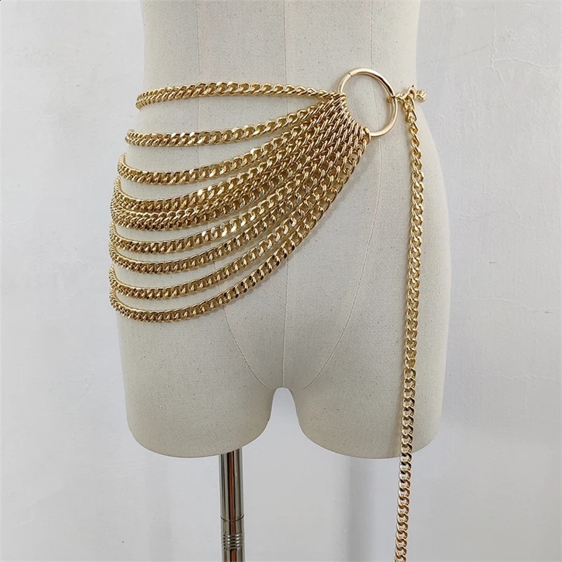 Fashion gold chain strap for womens waist tassel punk metal strap for womens high-quality adjustable ultra-thin dress belt gothic 240906bj