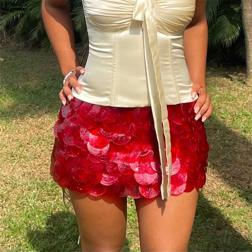 Womens Fashion Summer Boho y2k Aesthetic Mini Skirts Low Rise Sequins Skirts Glitter Lady Clubwear Party Casual Bodycon Skirts 250429