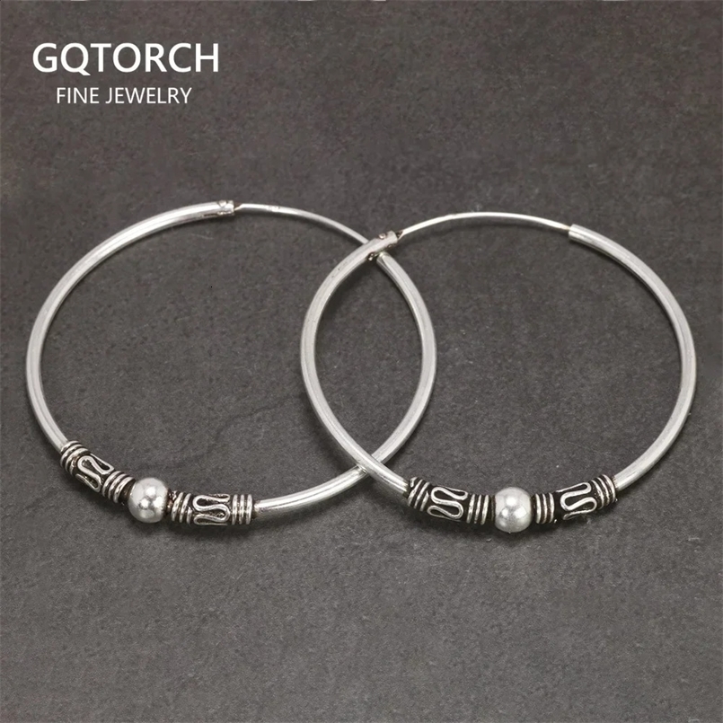 16 mm 20 mm 30 mm 40 mm réel 925 Boucles d'oreilles en argent sterling pour les femmes Round Circle rétro Vintage Style Style Bijoux Womens 24120