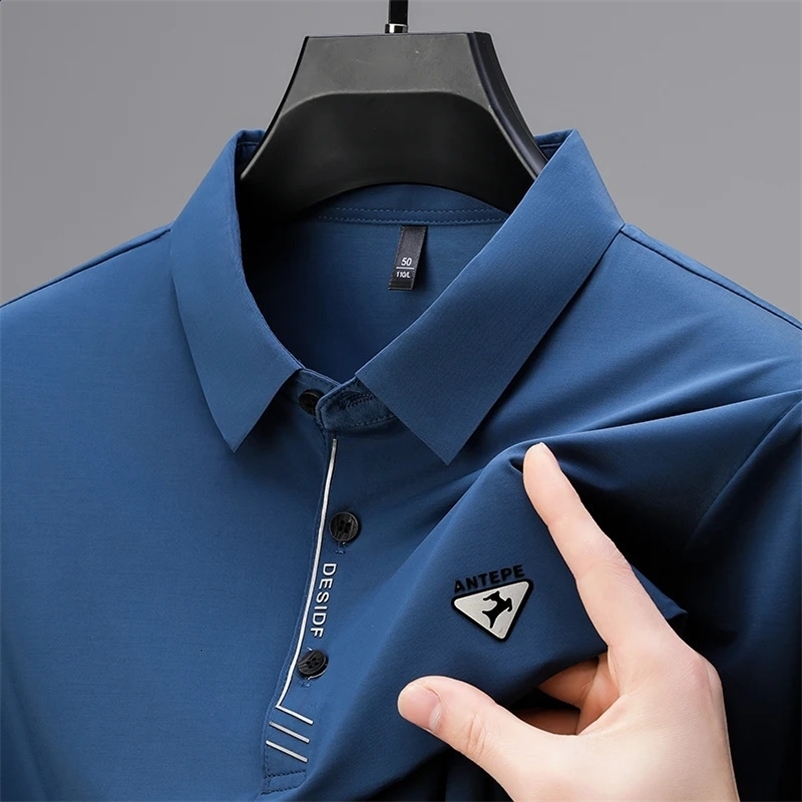 High end polo shirt mens short sleeve fashionable deer emboss top summer ice silk seamless casual breathable T-shirt 250122