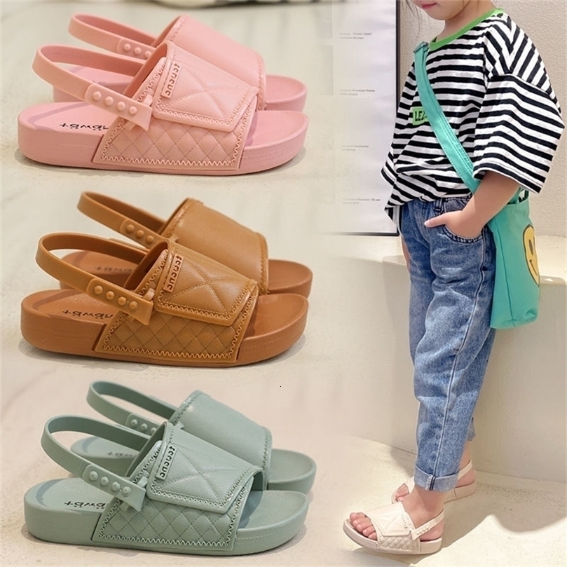 Solid PVC Children's Sandals Shoes Summer Waterproof Flats Girls Beach Shoes Fashion Soft Non Slip Princess Kids Sandal 220425