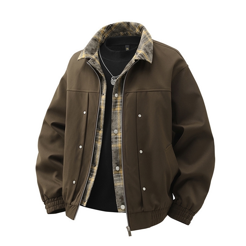 Spring and Autumn new jacket mens loose fake two-piece windbreaker mens casual jacket motorcycle workwear jacket trend 240902bj