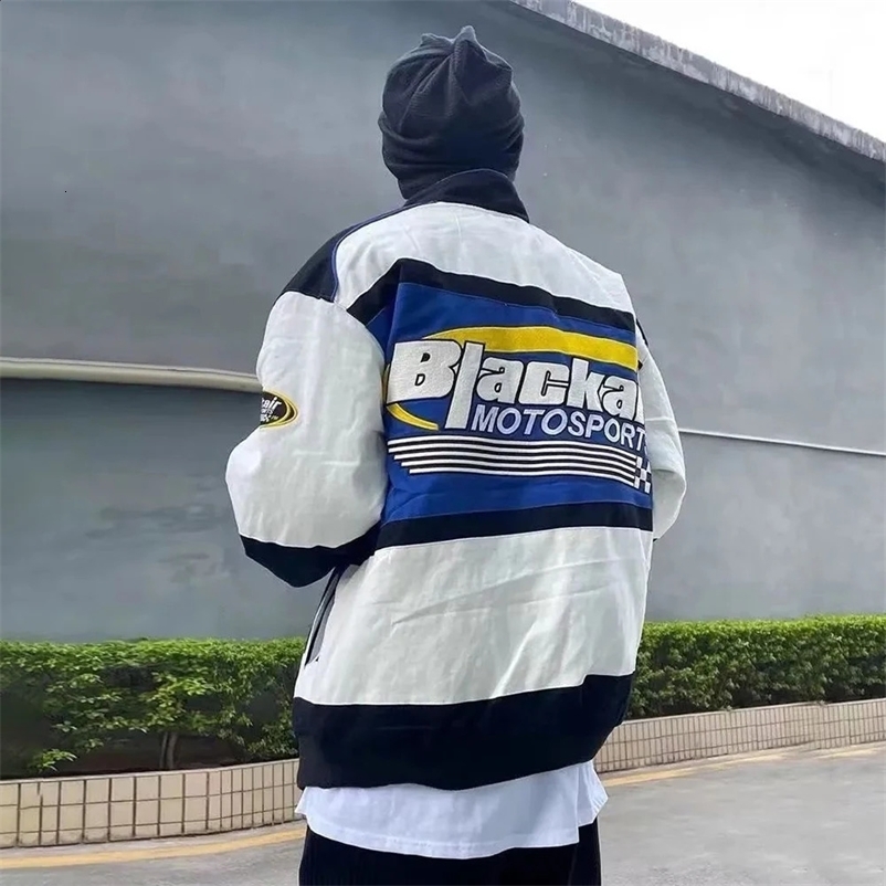 Fashionable Y2K cool retro racing jacket oversized Korean motorcycle hip-hop jacket colorful blocking baseball autumn and winter unisex clothing 241