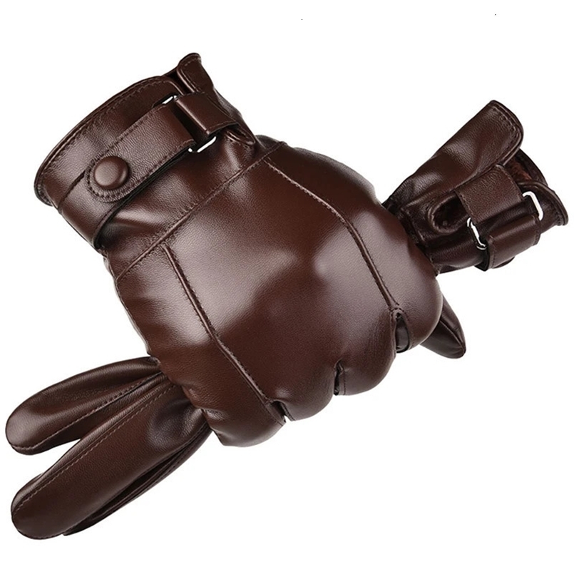 Leather Gloves Mens PU Press Screen Warm Riding Business Casual Korean Washed Leather Gloves 240712