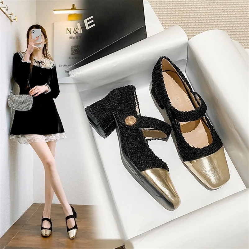 2024 thick high-heeled shoes Womens French small perfume style single thread buckle color high-heeled shoes 240614bj