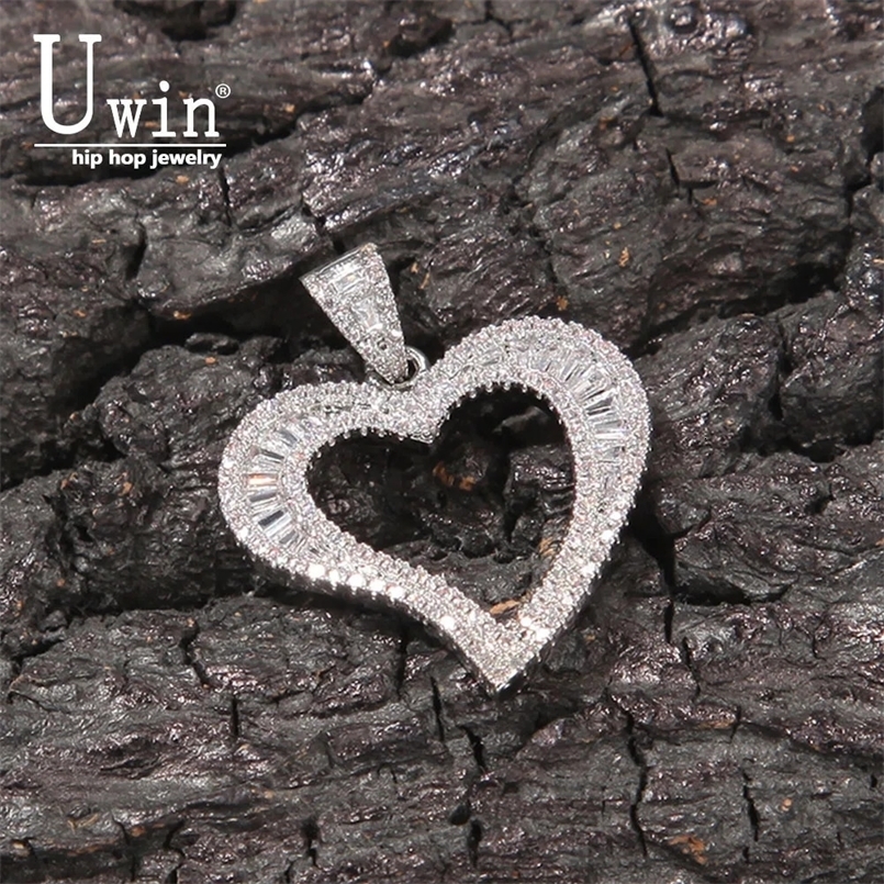 Chokers Uwin Mini Hollow Heart Pendant Iced Out Bling Charm With Box Chain Statement Necklace Men Women Hip Hop Chains For Jewelry Gift 231124