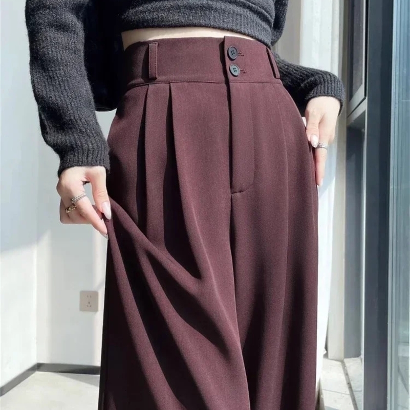 Pantalon de costume haute taille Femmes Straitement noire de bureau coréen Dames pantalons Fashion Bouton Loose Spring Female Streetwear 2024 250