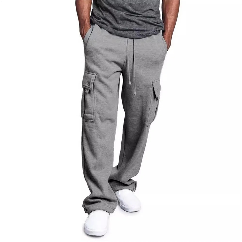 Spring and Autumn Mens Sports Leisure Trousers Multi-pocket Loose Solid Color Cargo Work Pants Streetwear Men Pants 250122