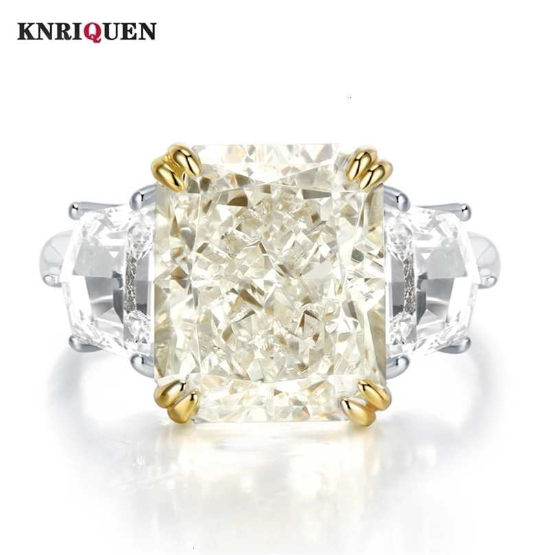 Trend 100% 925 Solid Silver 8*10mm Aquamarine Tourmaline High Carbon Diamond Rings for Women Gemstone Party Fine Jewel Gift 240109