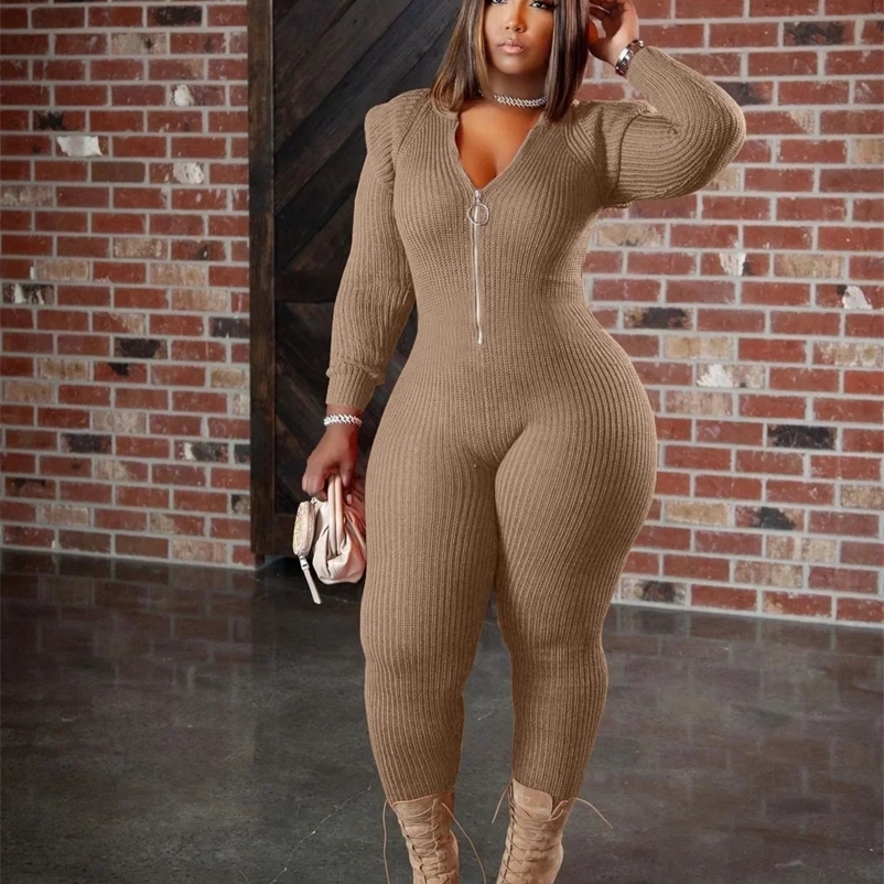 CM. YAYA Winter Spring Knitted Womens Zipper Flying Hoodie Solid Sexy jumpsuit Elegant Long Sleeve jumpsuit One Piece Coat 241125