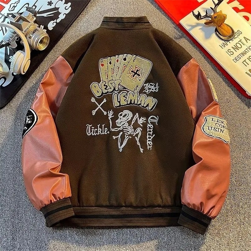 Y2K Harajuku Style Fashion Vintage Baseball Uniform Woolen Coat Men American High Street Retro Couple Stitching Jacket Women 240914