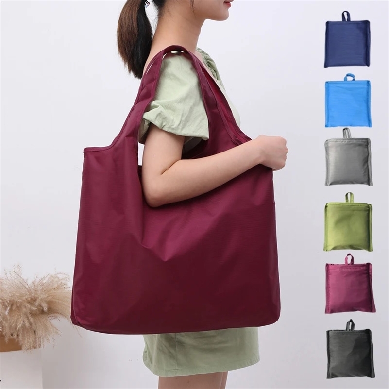 BIG Eco-Friendly Folding Shopping Bag Reusable Portable Shoulder Handbag for Travel Grocery simple solid color grocery bag 250425