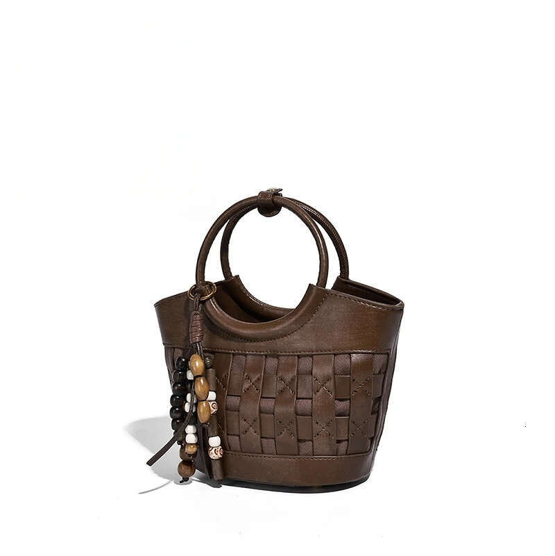 2025 Fall New Vintage Woven Mini Bucket Unique designer bag Market tote bag Shoulder Handheld bags Women Versatile PU Leather Handbag