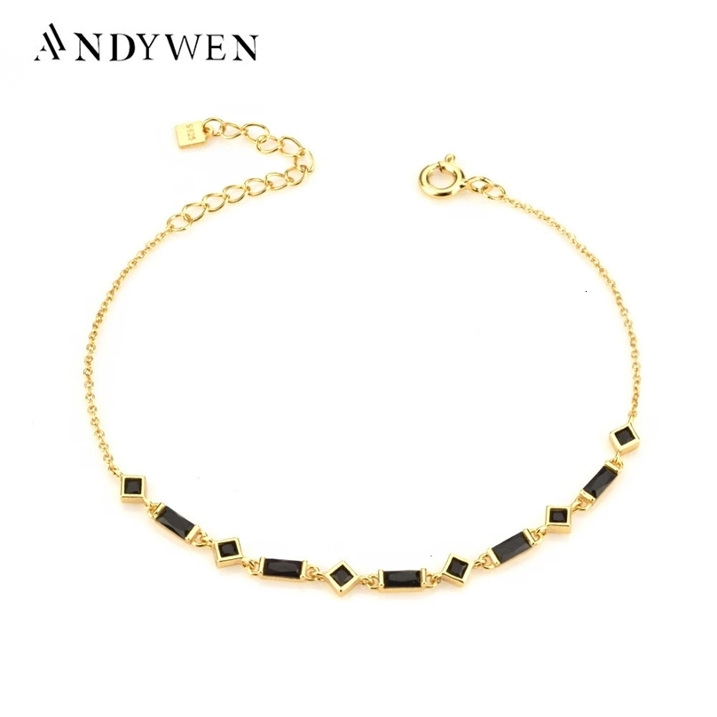 Charm Bracelets ANDYWEN 925 Sterling Silver Gold Black Zircon Charm Bracelet Pulsera de cadena JANET Cristal Oro Women Wedding Jewelry 231218