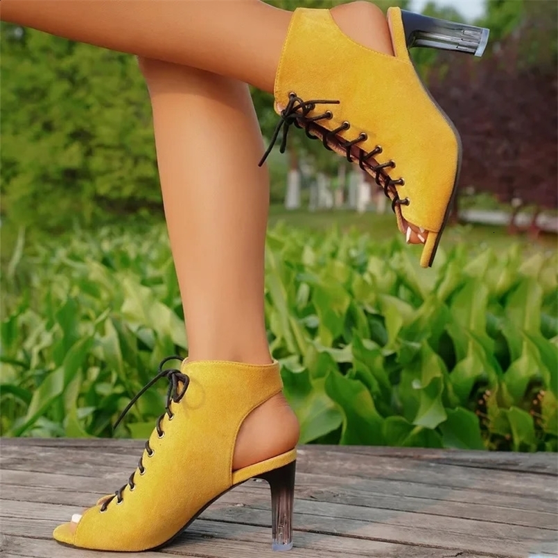 Summer High Quality Womens Shoes Solid Color Open Toe Womens Sandals Fashion Lace Up Thick Heel Womens High Heels 250122