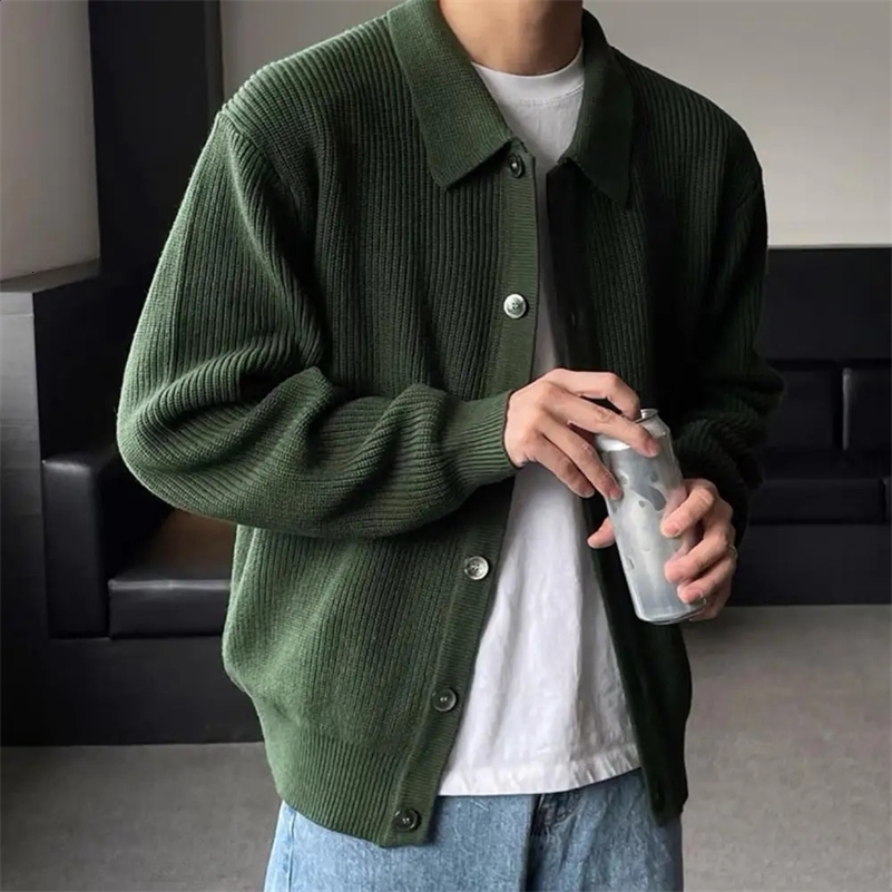 Fall Winter Mens Sweaters Loose Turn-down Collar Single-breasted Cardigan Long Sleeves Knitted Mens Coats Mens Clothing 241227