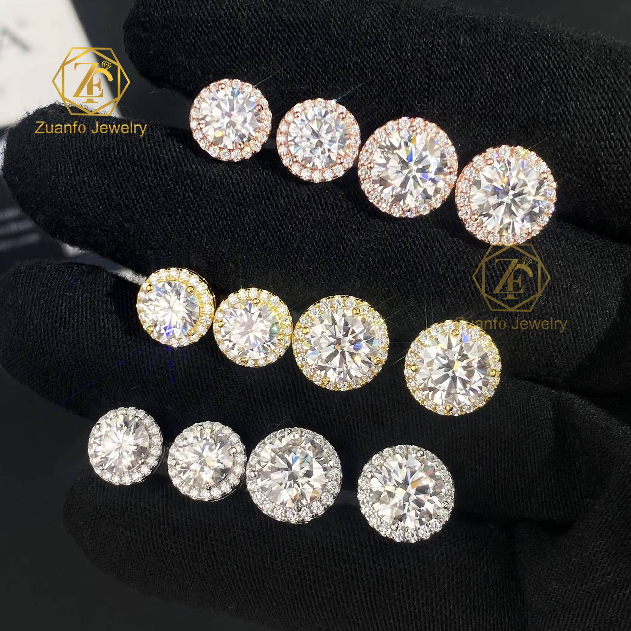 Wholesale Price 1ct 2ct 925 Sterling Silver Round Brilliant Cut Moissanite VVS Diamond Screw Back Halo Stud Earrings Men Women