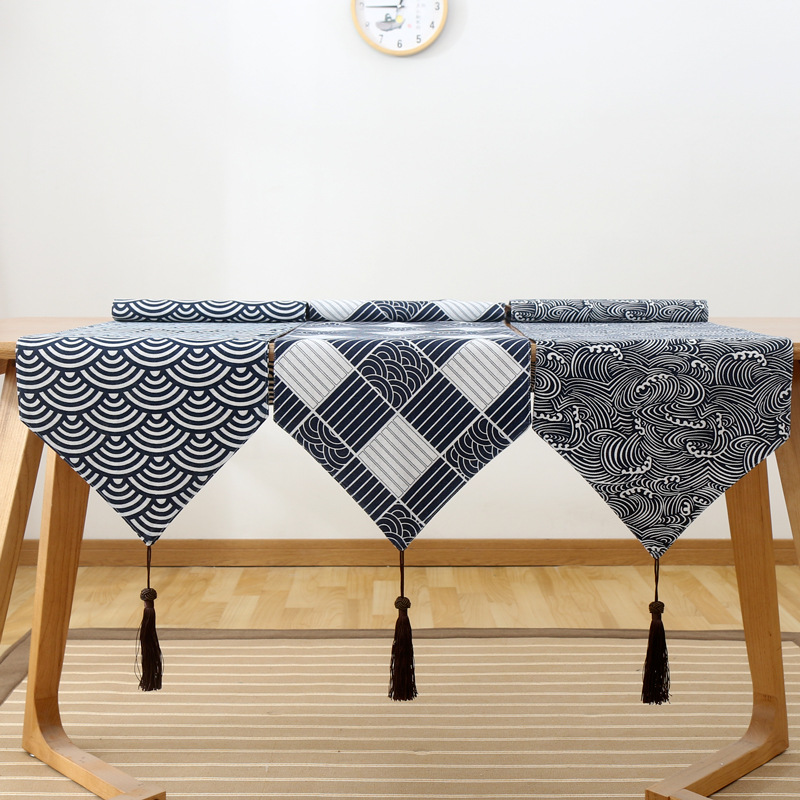 Cotton and linen table runner plaid tea set Zen linen fabric retro tablecloth plate mat BJAP01-image-1076396992