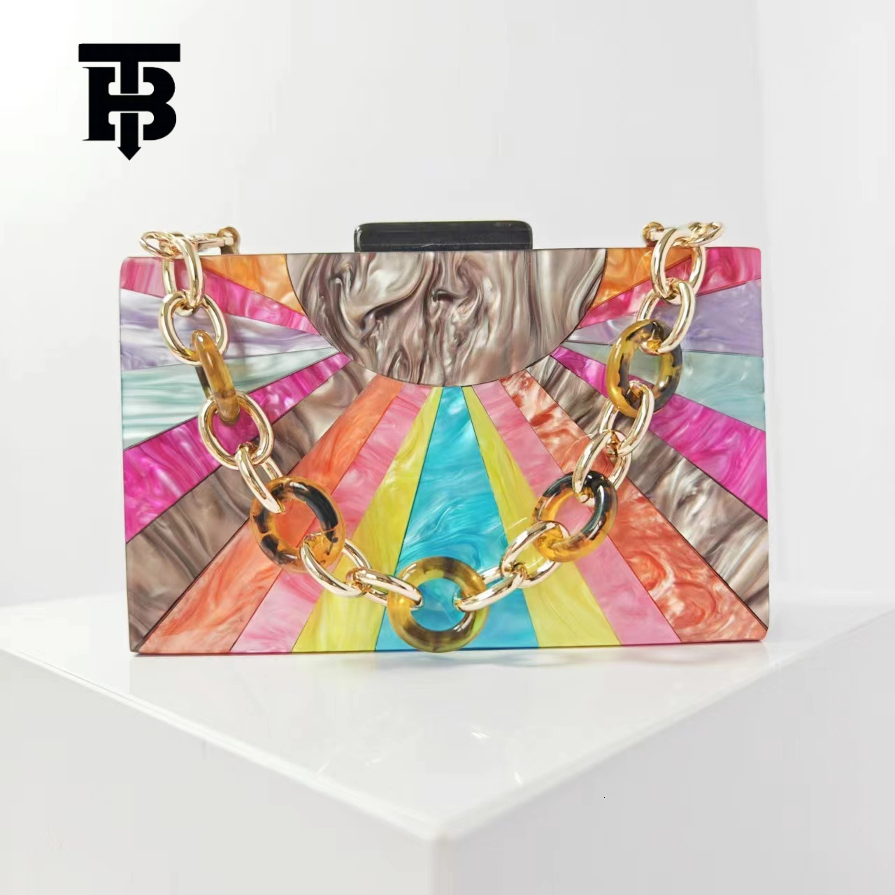 TB BHULAMTE Free Shipping New Designer Bag Trendy Casual Women's Color Blocked Acrylic Evening Wear Single Shoulder High-quality Wedding Bag