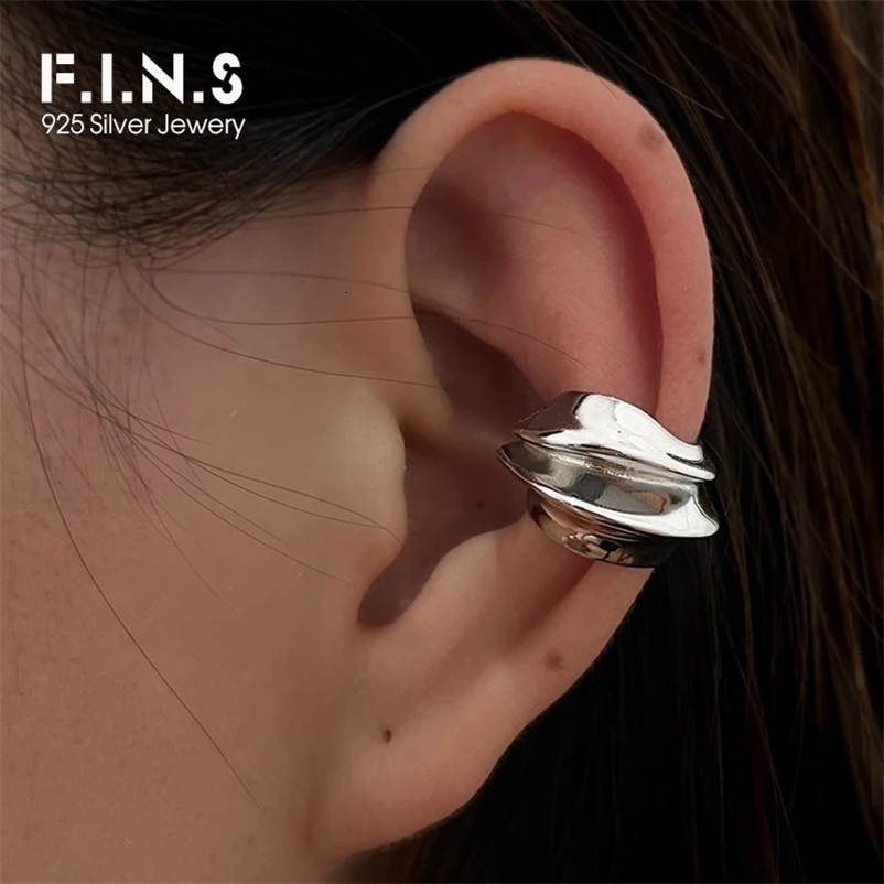 F.I.N.S 1PC Exaggerated Wide S925 Sterling Silver Geometric Ear Clip No Pierced Bump Earcuff Catilage Fine Jewelry No Ear Hole 241225bj