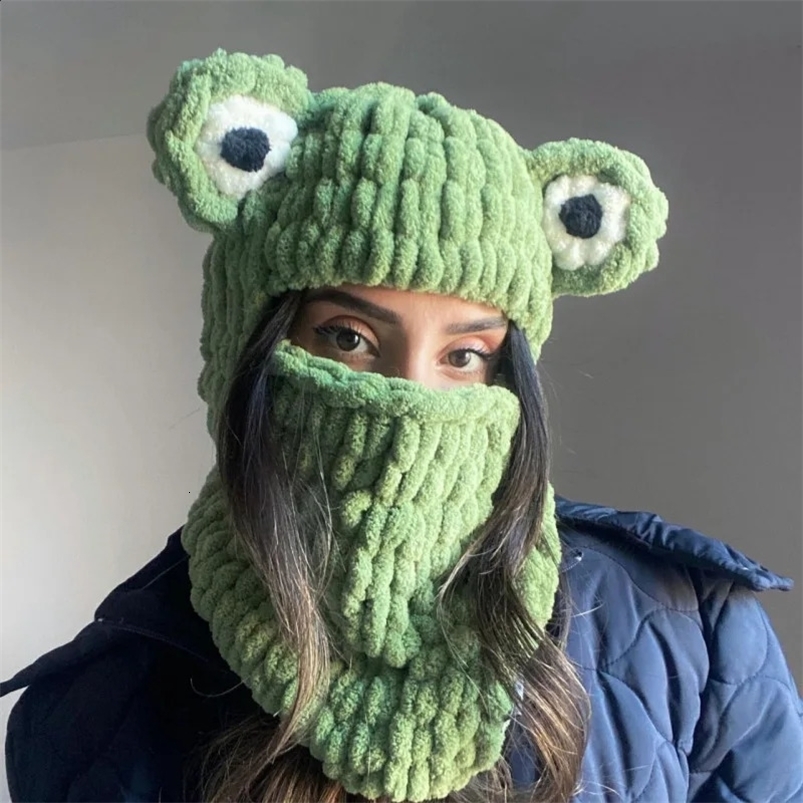 Combhasaki Womens Y2K Hooded Scarf Hat Cute Animal Ears Knitted Pulled Balaclava Winter Warm Bean Hat Cold Weather 250110