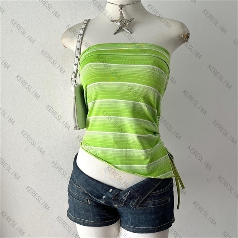 Retro striped casual summer womens tank vest top streetweawr punk chic aesthetic Classic Look womens sleeveless camisole tops 250415