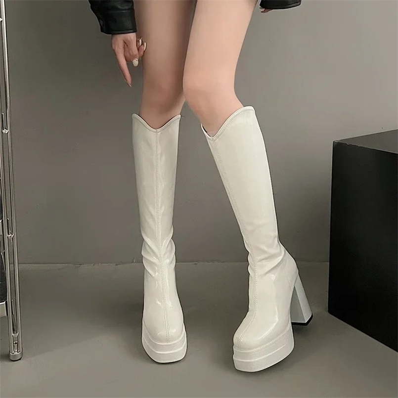 Shoes for Women High Quality Zipper Womens Boots Autumn Square Toe Solid High Tube Chunky Heels Fashion Boots Zapatillas Mujer 241030
