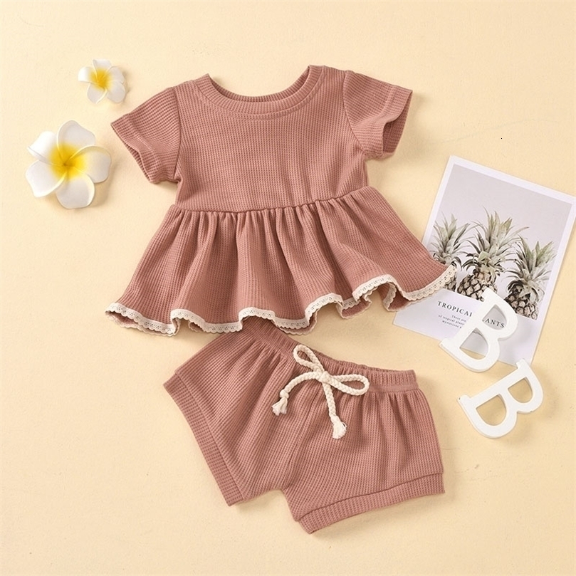 MILANCEL Summer Baby Set Girl Solid Color O-neck Short Sleeve Shorts Suit Infant Clothes 220509