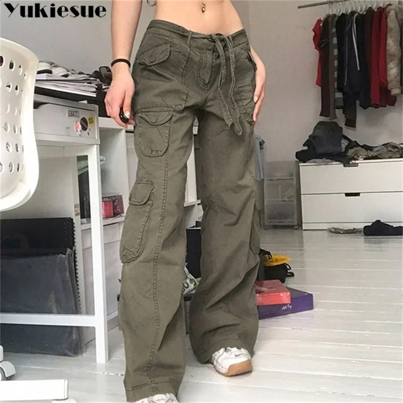 Pantaloni da donna in stile estivo alla moda versatile y2k tasche pantaloni cargo dritti harajuku vintage bassa vita bassa gambe gambe 240820