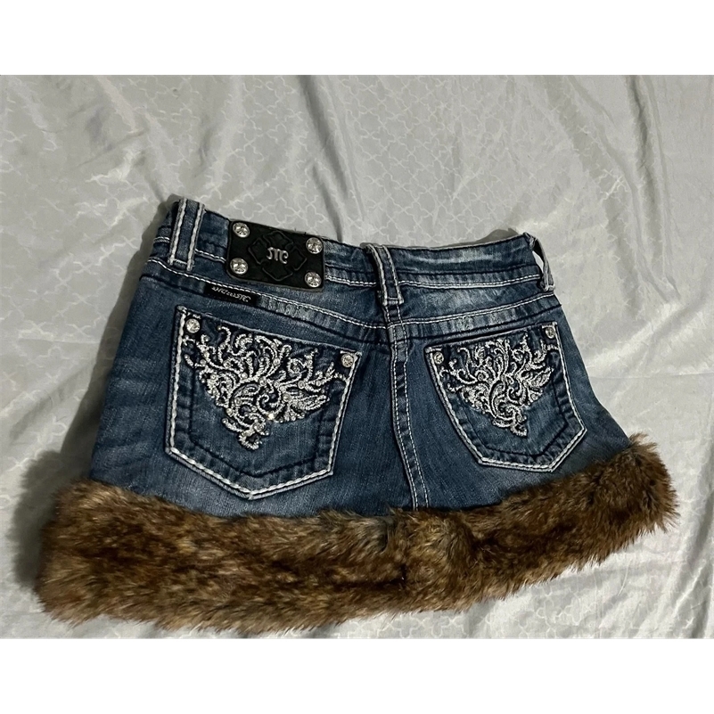Jupe de jean de redire Retro Raw Y2k Shorts mode décontracté Retro brodé jupe gothique bleu clair