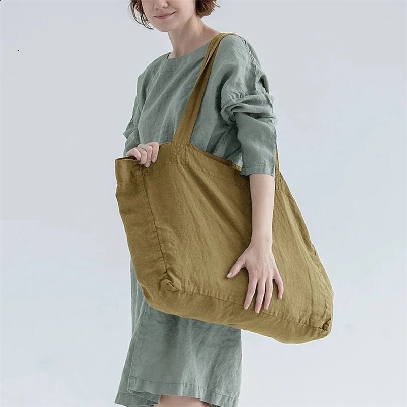 Vintage Women Linen Cotton Shoulder Bag Canvas Tote Handbags Large Capacity Underarm Bag Female Travel Shopping Bags 241224bj