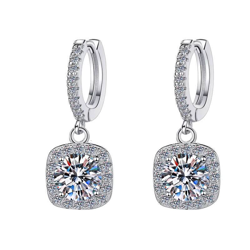 Fine Jewelry Womens Fashion Premium Luxury S925 Silver Jewelry 1 Carat Moissanite Hoop Dangle Earrings