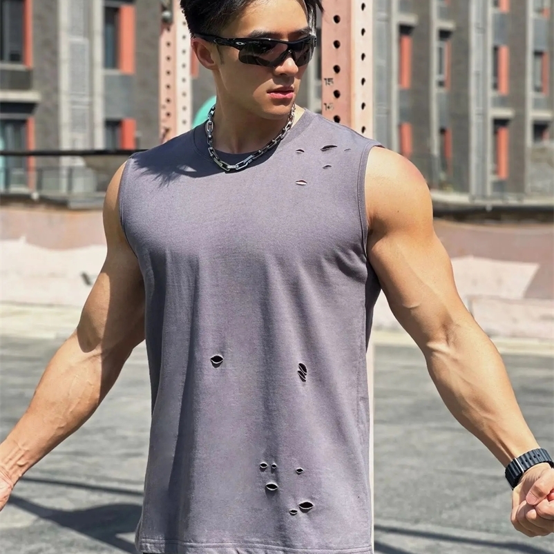 Men Summer style Gym muscle Tank top Sleeveless Shirt Male Breathable Fitness Sports Undershirt Running Vest250514bj