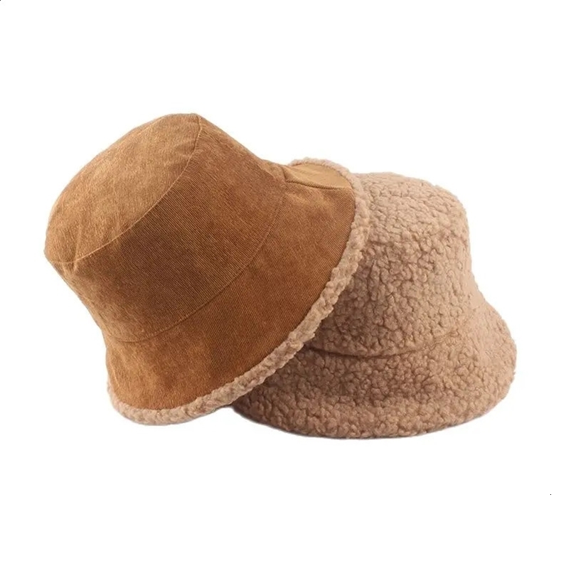 Unisex Harajuku Corduroy bucket hat mens reversible fisherman hat autumn winter wool outdoor warm Panama hat 250409