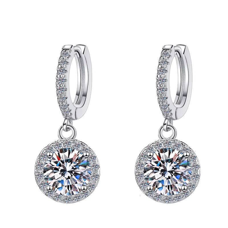 Husky Factory Price Fine Jewelry 1CT2 Round Fashion Wedding S925 Sterling Silver Earrings VVS1 MoissaniteGRA Hoop Earring