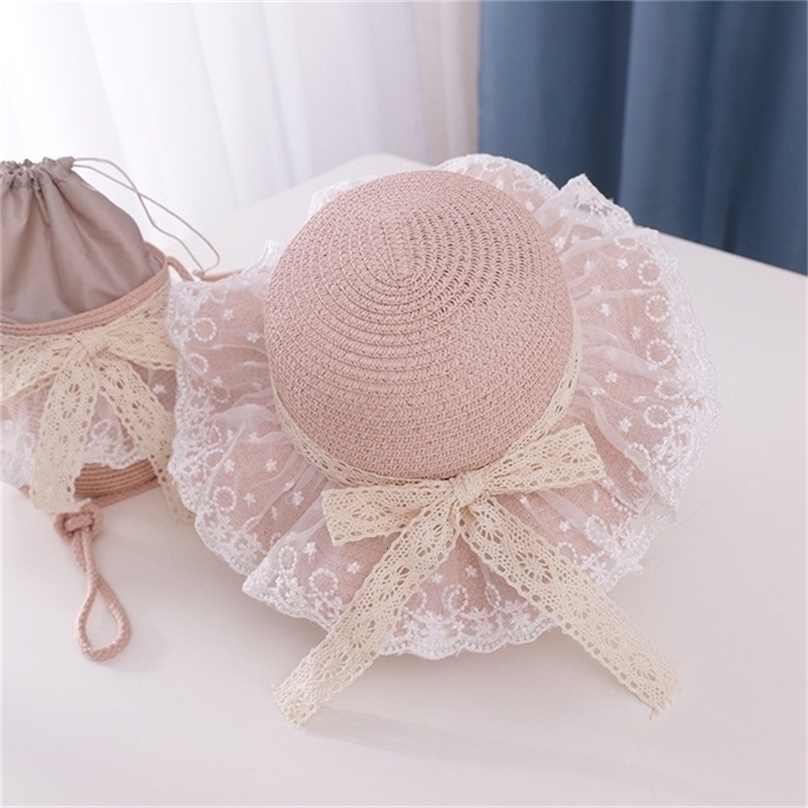 Baby Summer Accessories Holiday Kids Boy Girl Hat Breathable Beach Straw Sun Hollow Out Lace Up Bandage Cap gx220630